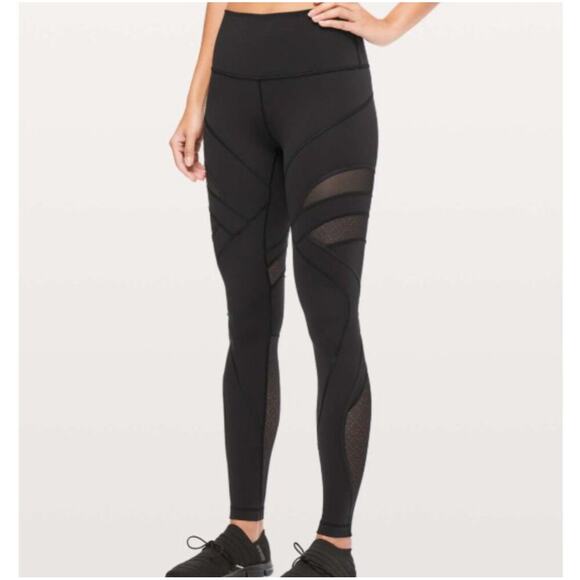 Lululemon Leggings Womens 8 Black Wunder Under Mesh 28" High Rise Athletic Gym - Picture 1 of 10
